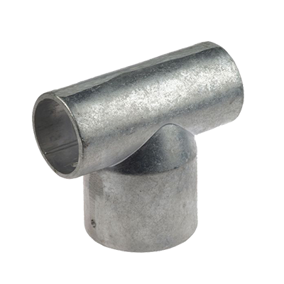 Buisklem galvanised T-piece connectors creating sturdy 90-degree fence rail junctions for strong corners or angled sections.